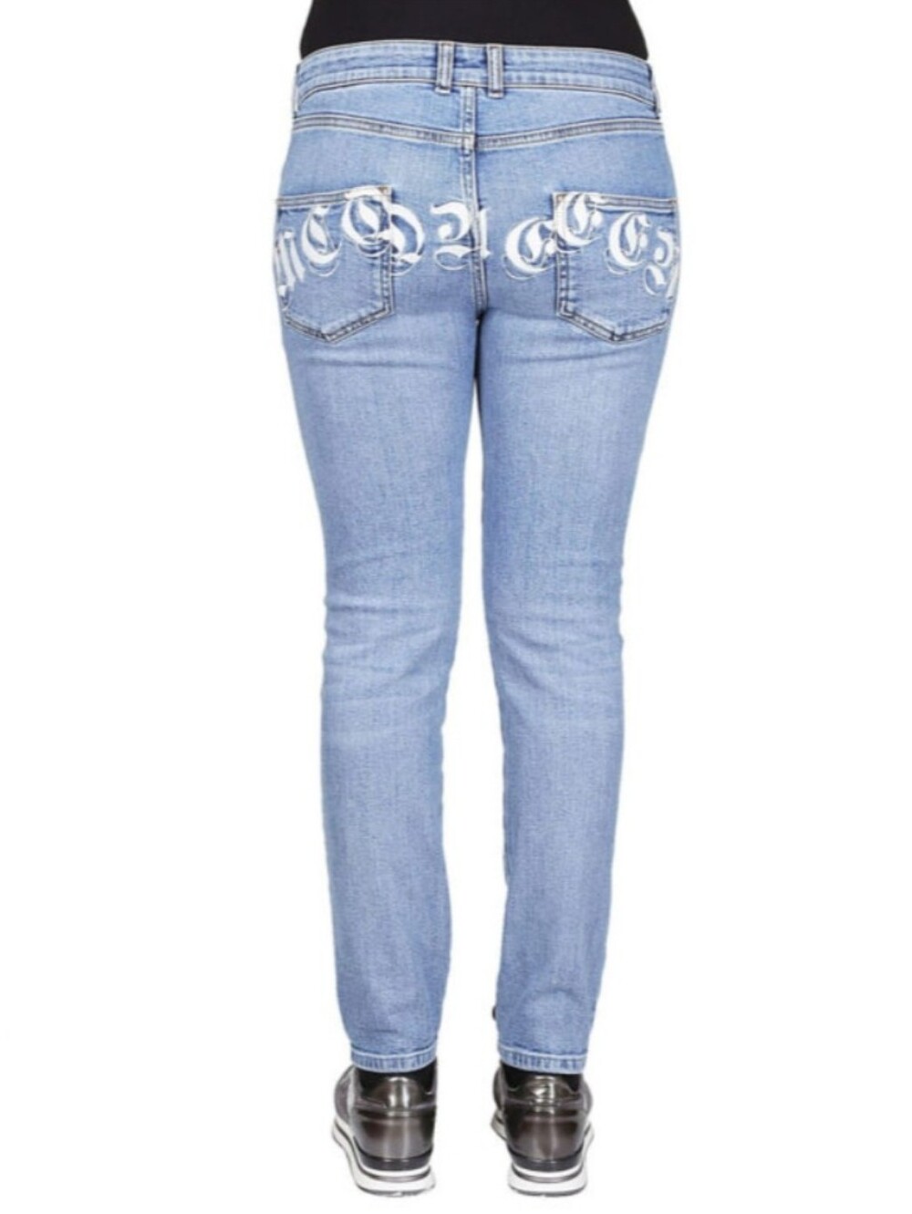 New Alexander McQueen Light Blue Skinny Jeans with White Back Embroidery